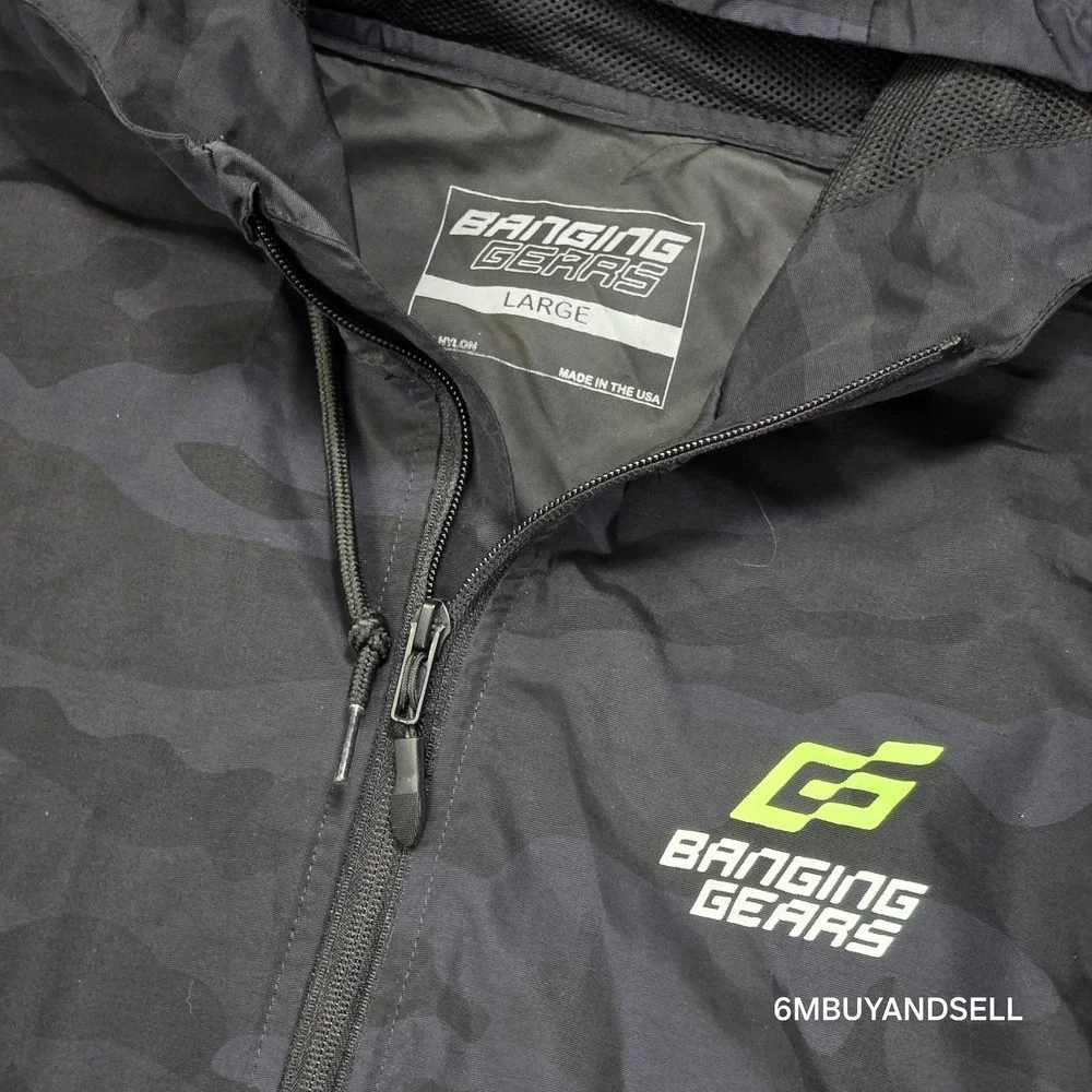 Banging Gears Camo Anorak‎ Jacket Large Black Nylon Hooded Windbreaker USA - Picture 3 of 10